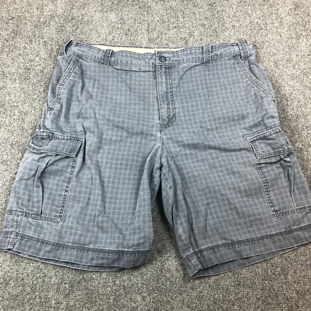 Izod Mens Cargo Shorts Blue Grey Grid Pattern Cotton Size 40 Casual Outdoors